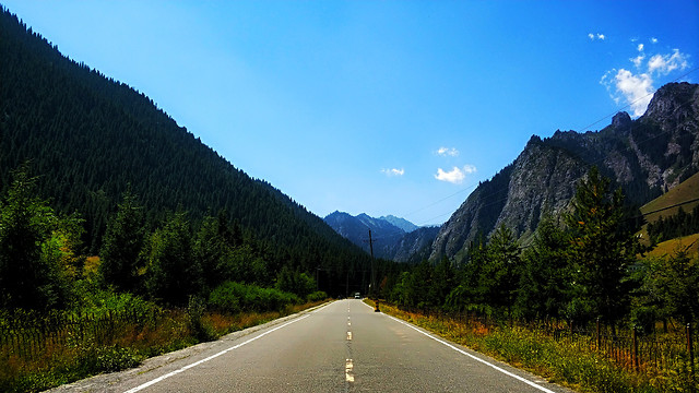 road-nature-mountain-sky-tree picture material