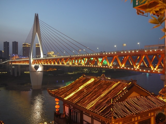 bridge-sky-evening-city-river picture material