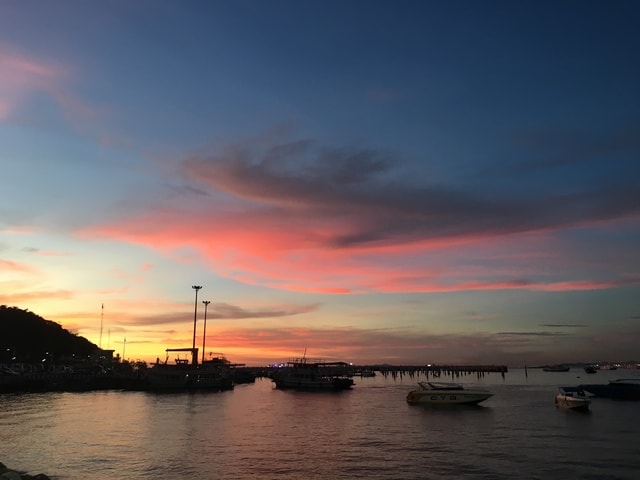 sunset-coconut-tree-sky-afterglow-body-of-water 图片素材