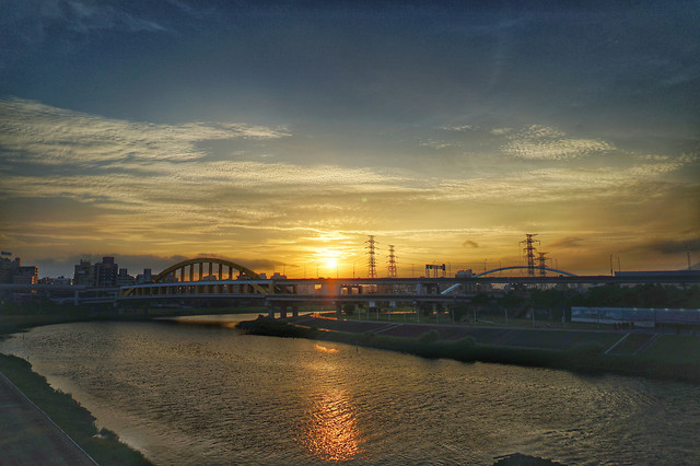 sunset-water-river-dawn-bridge 图片素材