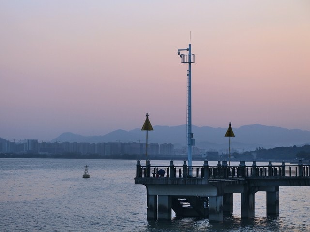 sea-water-sky-sunset-pier picture material