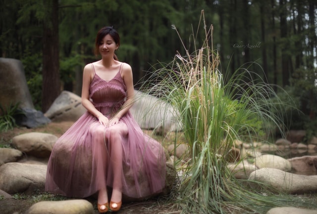 girl-dress-flower-grass-tree 图片素材