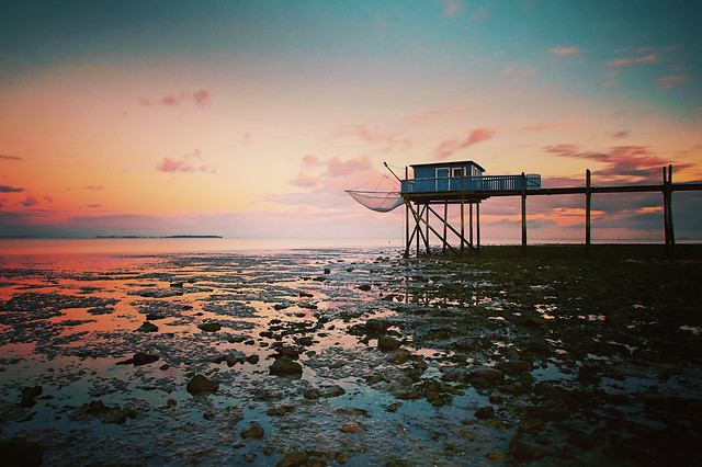 sunset-beach-sea-water-dawn picture material