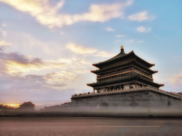 sky-dawn-temple-pagoda-sunset picture material