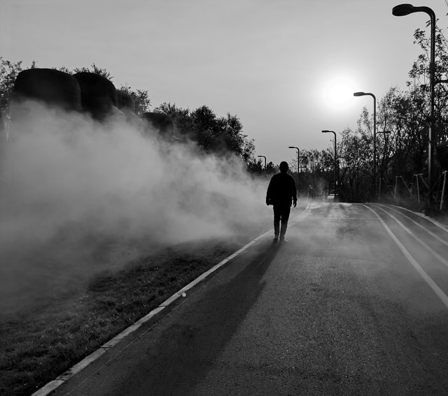 road-fog-mist-light-monochrome 图片素材