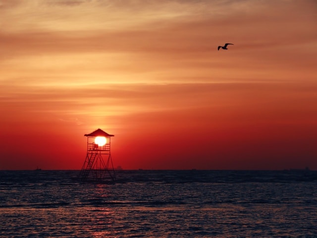 sunset-sea-sky-ocean-sun 图片素材