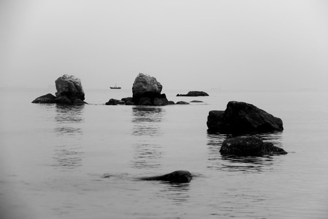 water-sea-ocean-rock-monochrome picture material