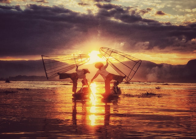 fisherman-sky-horizon-sea-sun 图片素材