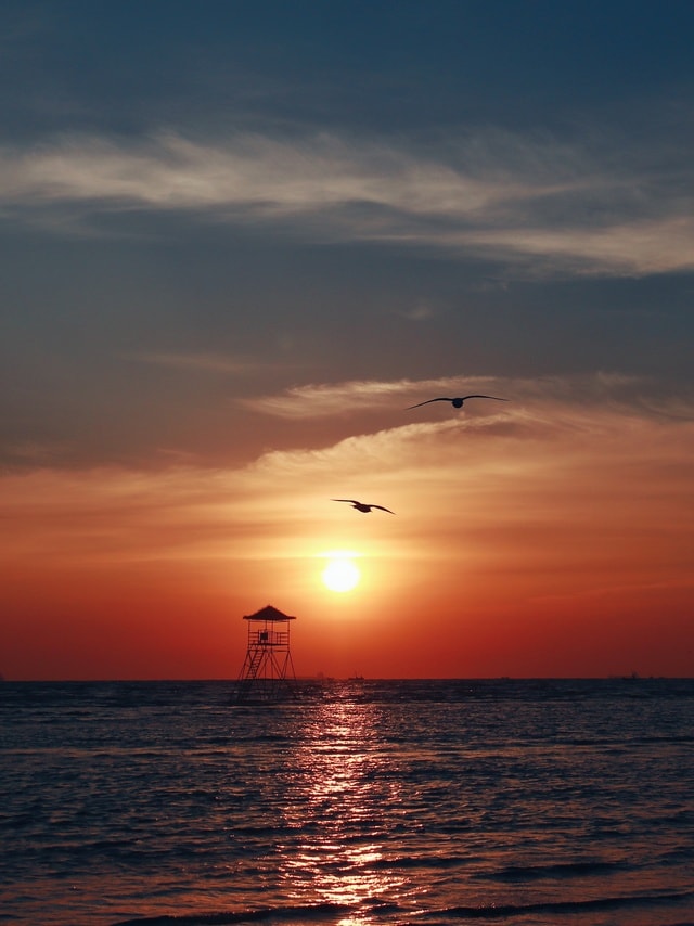 sea-sunset-sky-ocean-sun 图片素材