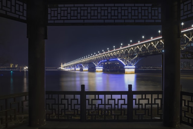 window-nanjing-yangtze-river-bridge-night-water-bridge 图片素材