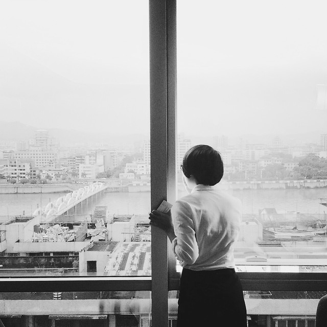 monochrome-window-city-people-one picture material