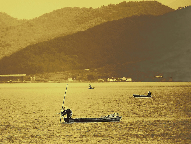 water-fisherman-beach-landscape-sunset picture material