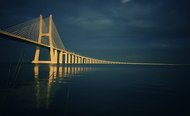 bridge-water-sunset-sky-no-person picture material