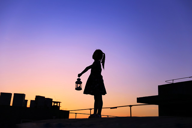 sunset-sky-silhouette-people-woman picture material