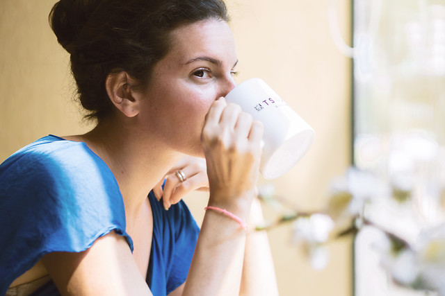 woman-indoors-blue-people-coffee picture material
