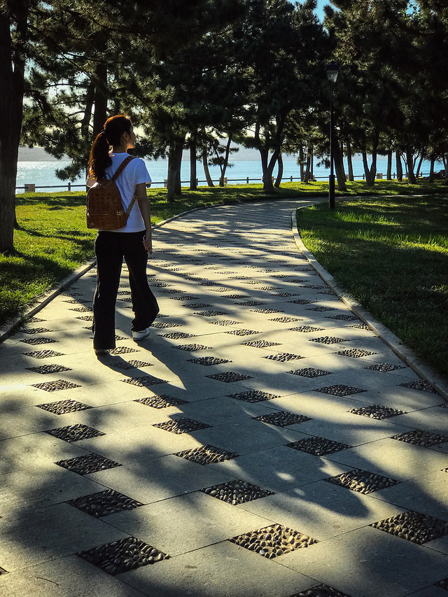 people-landscape-road-tree-shadow picture material