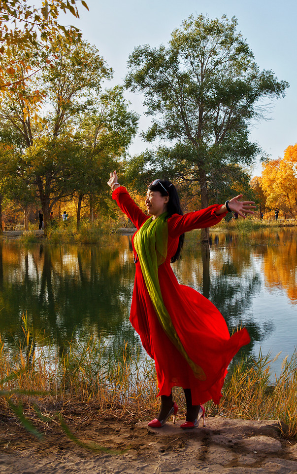 girl-tree-red-nature-people picture material