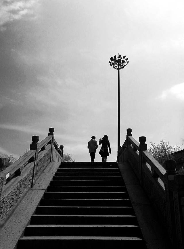 monochrome-people-sky-step-cloud picture material