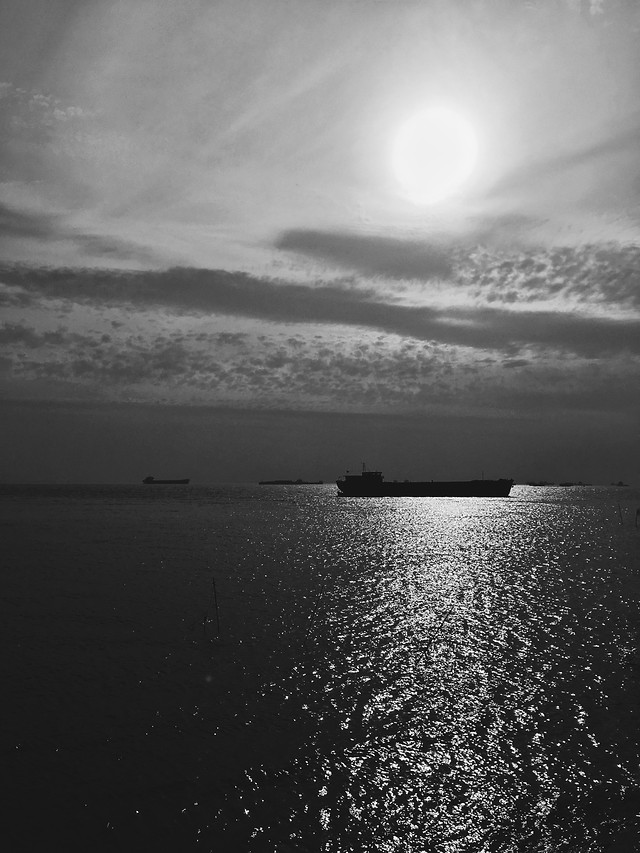 water-sea-sunset-beach-monochrome picture material