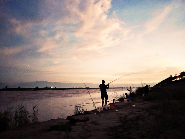 beach-sunset-fisherman-landscape-water picture material
