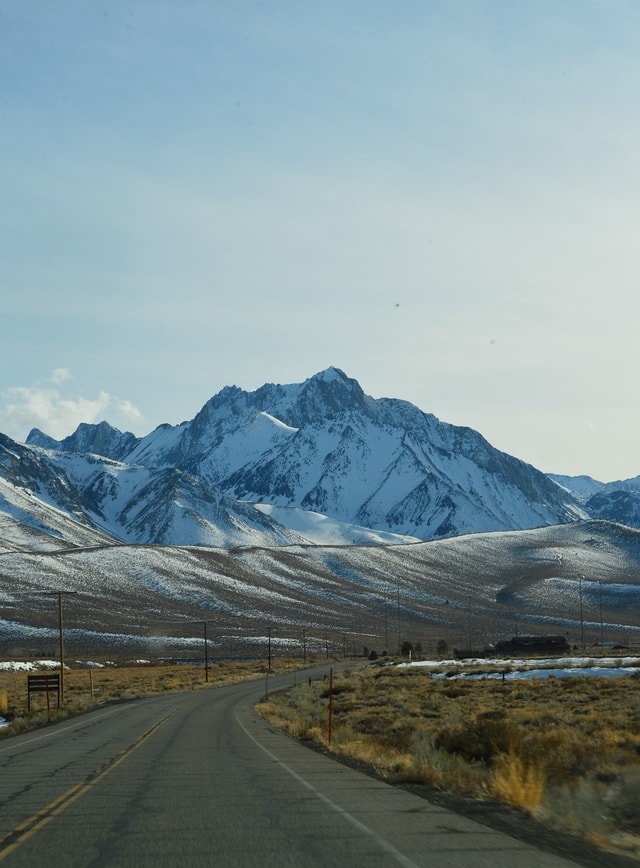 road-mountain-snow-sky-winter picture material