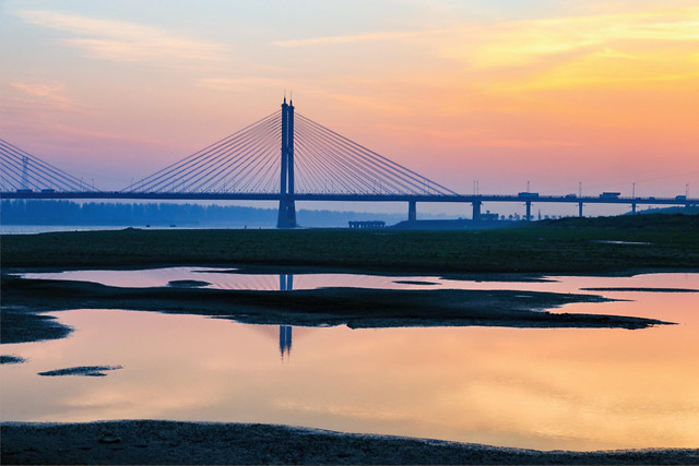 water-bridge-sunset-sky-sea picture material