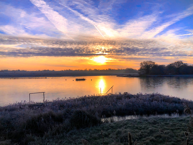 lake-dawn-sunset-reflection-water picture material