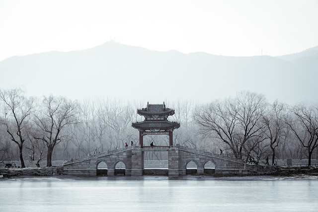 winter-snow-fog-water-bridge 图片素材