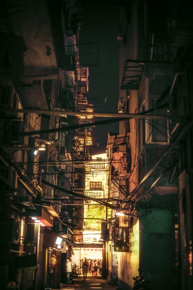 darkness-light-urban-area-alley-night picture material