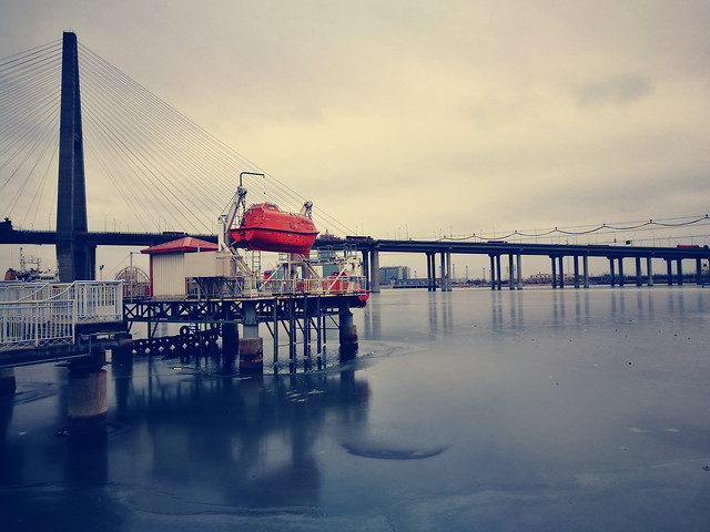 water-sunset-bridge-pier-dawn picture material