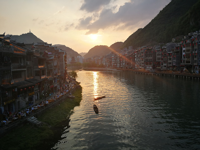 舞阳河-落日余晖 图片素材